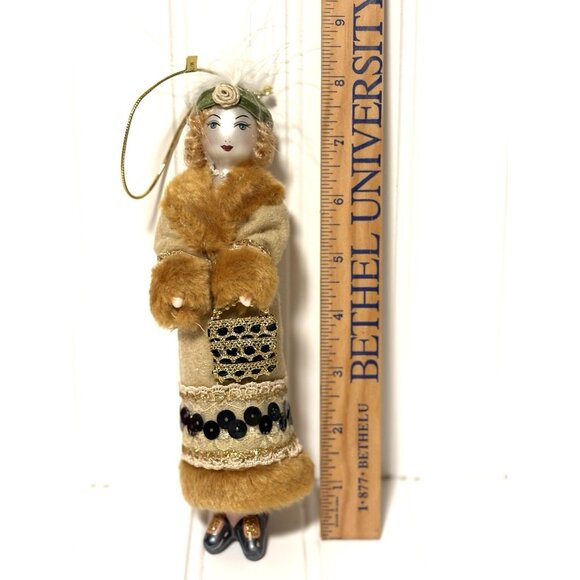 Ladies with Elegance Blown Glass Ornament Lady in Fur Trimmed Coat Christmas 8” - Picture 5 of 5